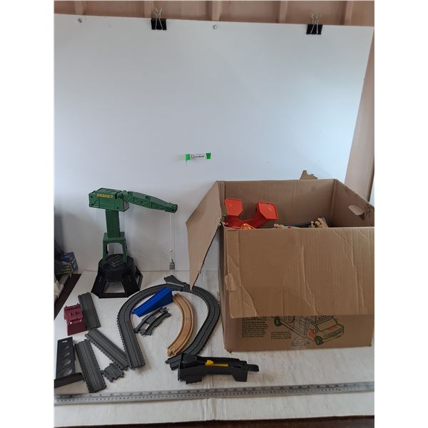 Assorted Plastic and Wooden Toy Train Rail Parts and Props