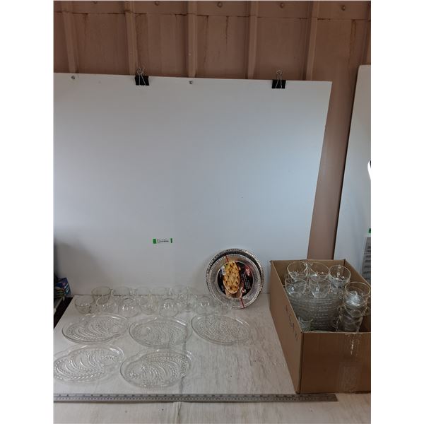 (20+) Glass Plates, (20+) Glass Cups, (2) Pie Plates