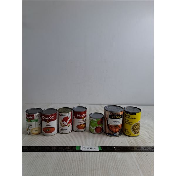 (7) Canned Foods; Soup, Peas, Tomato Sauce, Misc