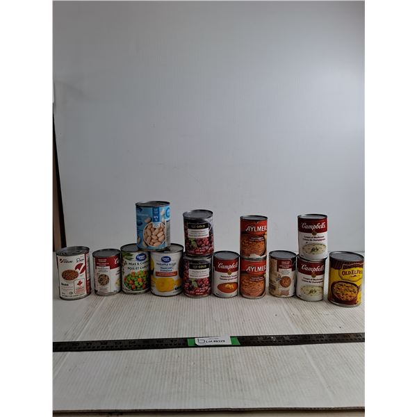 (14) Canned Food; Beas, Pineapple Slices, Cranberry Sauce, Misc