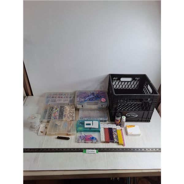 Assorted Bead & Craft Kits, Glitter, Paint, Milk Crate