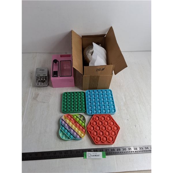 Fidget Pop-Its, New Tin Piping, Battery Charger, Misc.