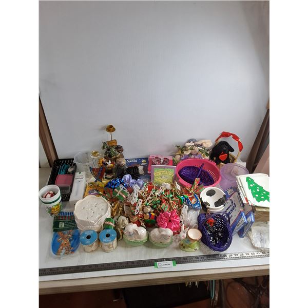 Large Lot of Assorted Decor (Christmas, Valentine's, Easter, Ornaments, Kitchenware, Plant Holders)