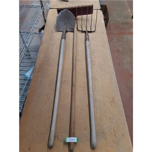 ** Spade Shovel, Yard Rake, Pitch Fork - 62" Length - Pickup Only