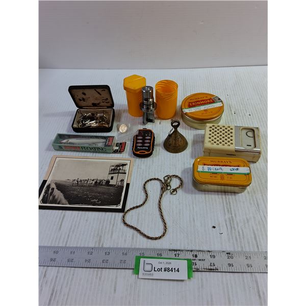 Fish Hook, Drill Bit, Cuff Links, Tins, Misc