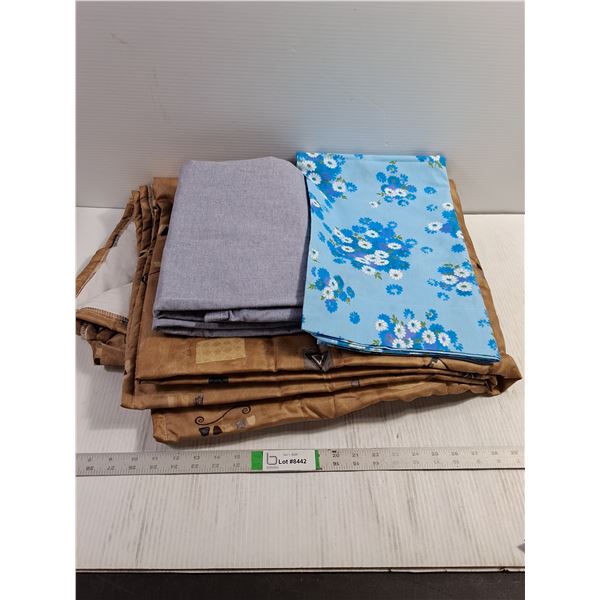 Blue Pillowcase,Light Grey Bed Sheet,Gold Comforter (unknown size)