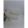 Image 4 : (3) Plastic Containers, Basket, Food Press Sieve