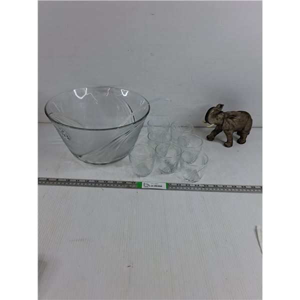 9-Piece Punch Bowl,Elephant Ornament (chip on tusk)