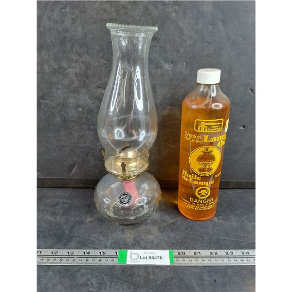 Vintage Lamplight Farms Clear Glass Oil Lamp with Bottle of Lamp Oil-Cannot Ship