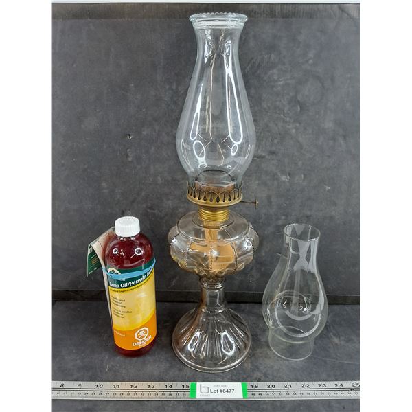 Vintage Clear Glass Oil Lamp with Classic Brass Burner,Extra Chimney and Bottle of Lamp Oil-Cannot S