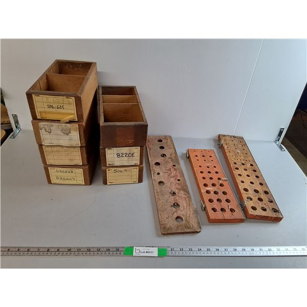 Wooden Storage Boxes 11.5" x 5.5" x 3" & Drill Bit Holders