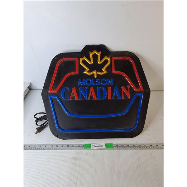 Molson Canadian Lightup Plastic Sign 21.5" x 19" x 4.5"- Powers On, Can't Ship