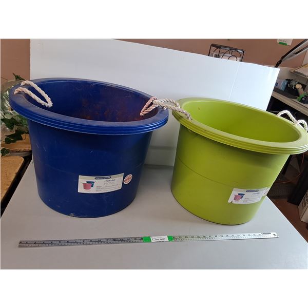 **(2) 67 L Plastic Utility Buckets- Can't Ship 22.25" Diam. x 16.5" Tall