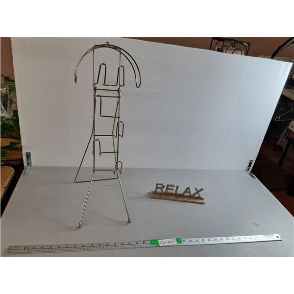 Metal Magazine/Record Rack 24" & Relax Sign