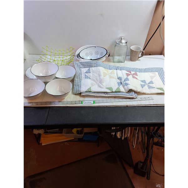 (2) Pillow Cases (28x23"), Fruit Bowl, Jar, Bowls, Mug