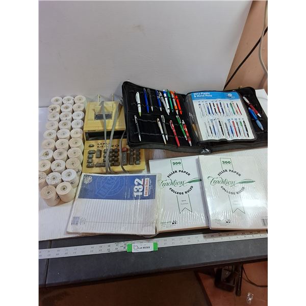 Sharp Compet Printing Calculator w/ Paper Sheets, Binder, Pens, Paper