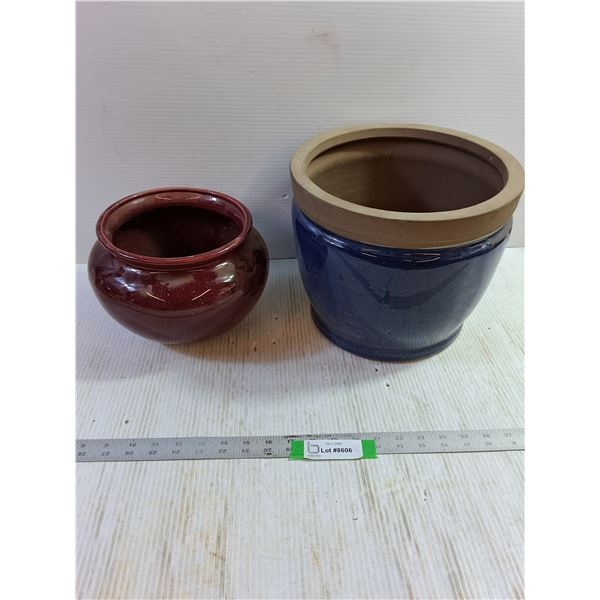(2) Ceramic Plant Pots - Biggest 11x10"