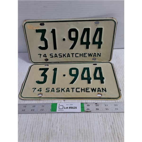 Pair of 1974 Saskatchewan License Plates