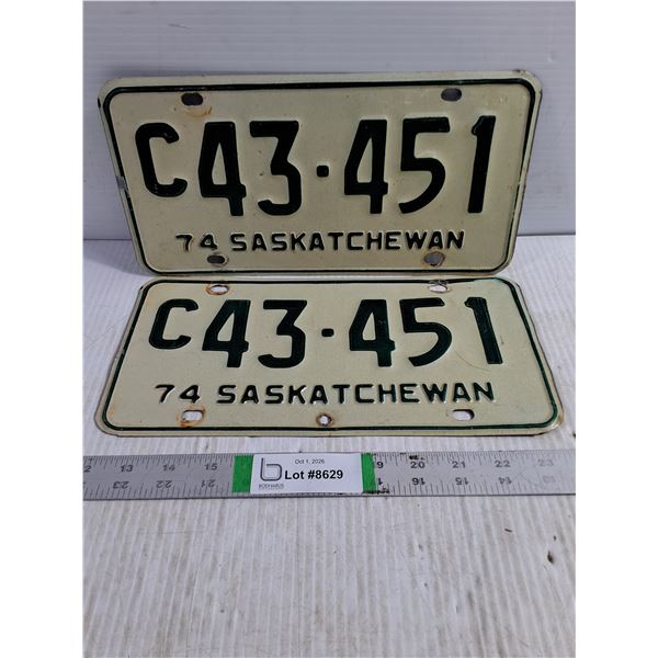 Pair of 1974 Saskatchewan License Plates