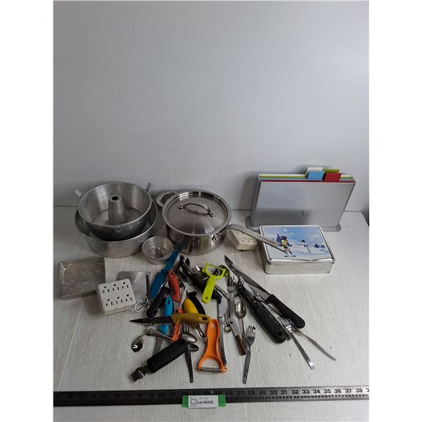 Lagostina Pot, Cake Pans, Cutting Boards, Kitchen Utensils, Misc.
