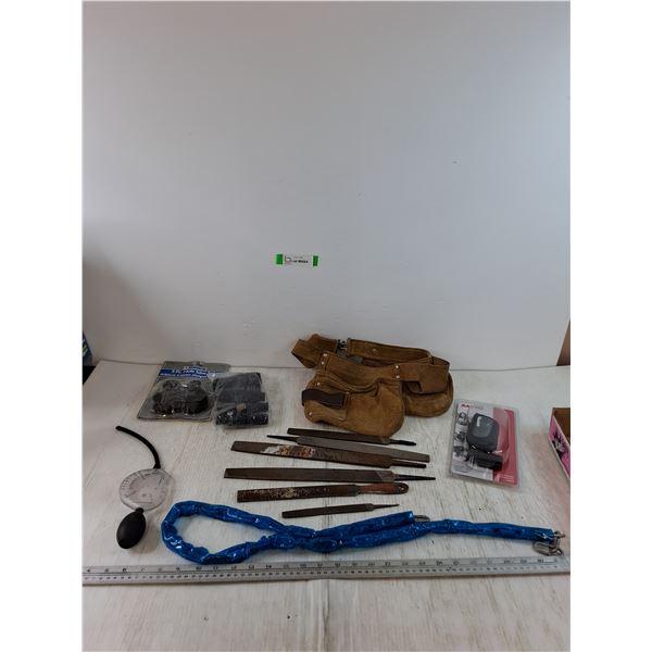 (5) Files, (1) Rasp, (1) Chain, Hole Saw Set, Tool Belt As-Is