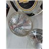 Image 2 : (2) Lamp Bulbs, (3) Power Cords Untested, (2) Grinding Wheels, Surveyor's Tape, Chevy Hubcap