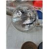 Image 3 : (2) Lamp Bulbs, (3) Power Cords Untested, (2) Grinding Wheels, Surveyor's Tape, Chevy Hubcap