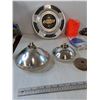 Image 4 : (2) Lamp Bulbs, (3) Power Cords Untested, (2) Grinding Wheels, Surveyor's Tape, Chevy Hubcap