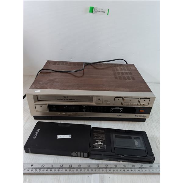 Hitachi VHS Player Powers On with (2) VCR Tapes and Manual