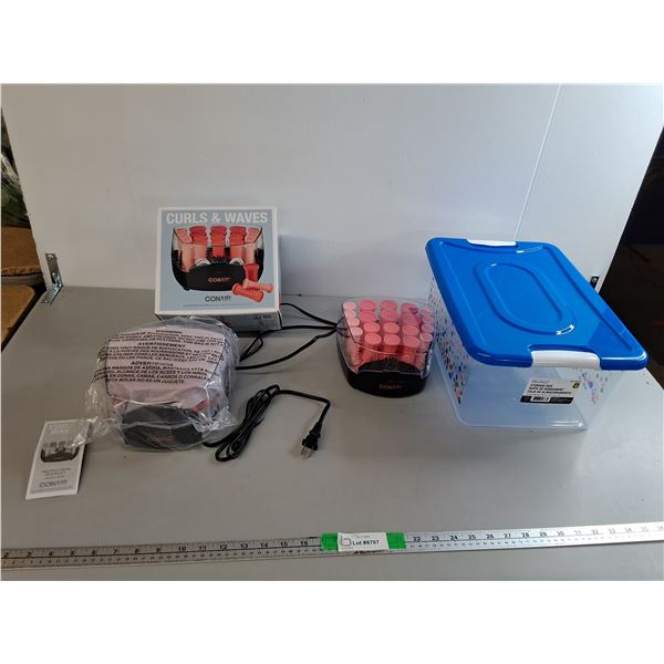 (2) Conairs Curls & Waves Systems-Power On & Plastic Storage Bin- Can't Ship