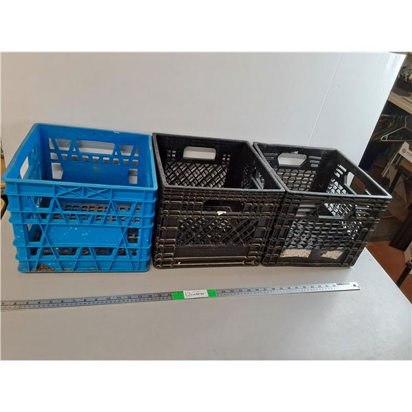 (3) Plastic Milk Crates- 13.5" x 13" x 11"- Can't Ship