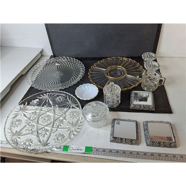 Glass Serving Trays up to 14", Candleholders,  Candy Dishes, Misc. Pickup Pref'd