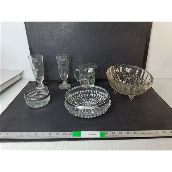 (3) Glass Bowls up to 12", Goblets & Creamer
