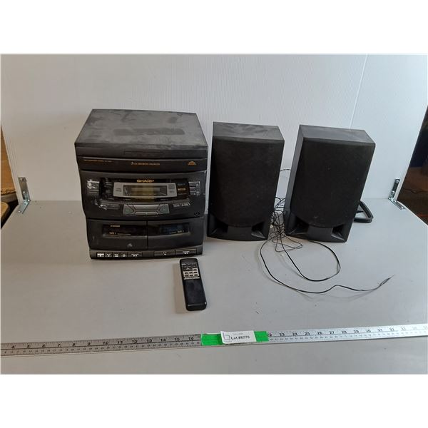 Sharp Radio/Cassette/CD Player, (2) Speakers & Remote-No Cord/Untested, Can't Ship