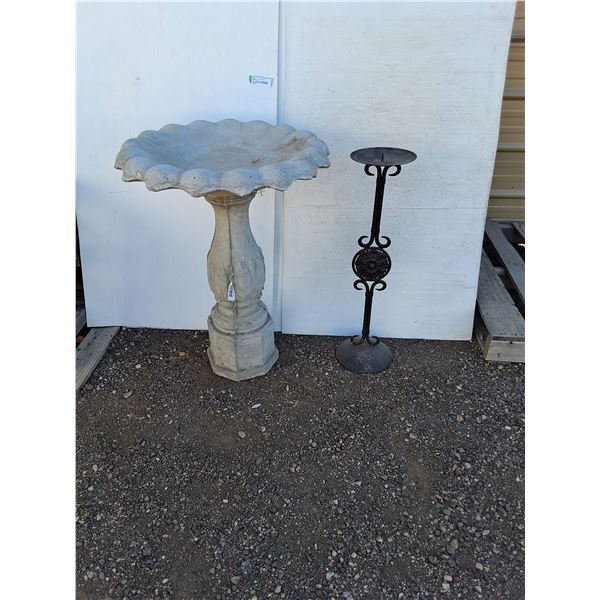 **Concrete Birdbath 30" & Metal Candleholder 28"- Can't Ship