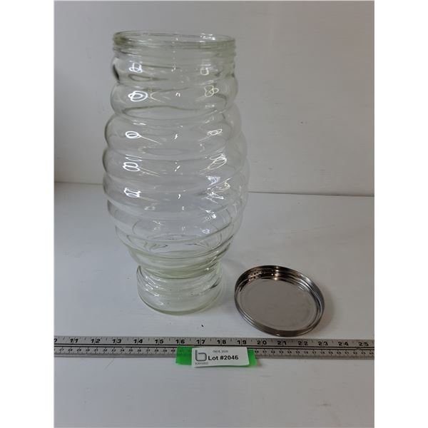 Clear Glass Vintage Jar 13 1/4" Tall, Ribbed Style with Lid