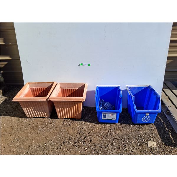 **(2) Plastic Planters 14" Tall & (2) Stackable Bins- Can't Ship
