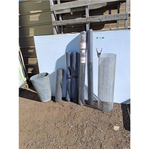 **(3) Rolls of Chicken Wire, Galvanized Pail 22", Rolls of Window Screen, Misc. Can't Ship