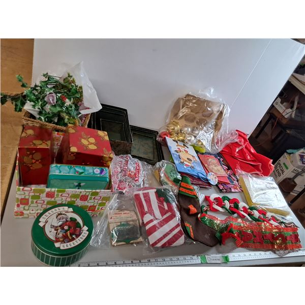 Mostly Christmas Lot- Tree Ornaments, Paper Storage Boxes, Gift Bags, Misc. Can't Ship