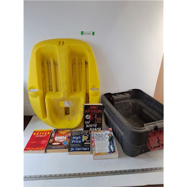 Yellow Snow Sled, Rubbermaid Action Packer No Lid, (5) Books, James Patterson, Carl Hart, PU Only