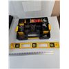 Image 6 : (3) Open Plastic Toolboxes, (1) Yellow Level, Stanley Sortmaster with Nails, Screws, Misc