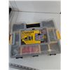 Image 9 : (3) Open Plastic Toolboxes, (1) Yellow Level, Stanley Sortmaster with Nails, Screws, Misc