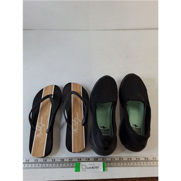 UnderArmor WideFit 8W Black Loafers and Malibu Jane Sandals Large