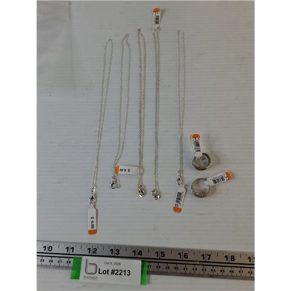 Metal Jewelry, (2) Rings Sizes 5 and 9, (5) Small Necklaces