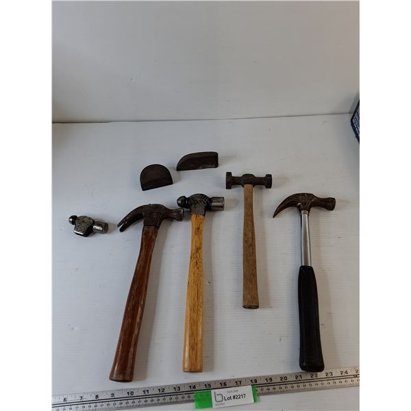 (4) Hammers, (2) Claw, (1) Ball Peen, (1) Automotive Body Hammer (1) Ball Peen Head (2) Metal Blocks