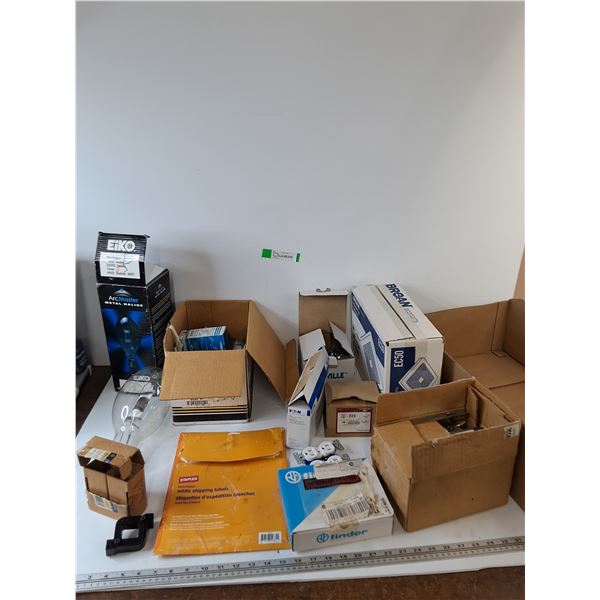 Arcmaster Large Lightbulb, White Shipping Labels, Outlet Pieces, Assorted Electrical Wiring Misc