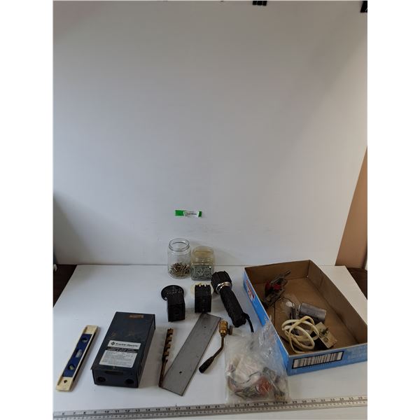 Submersible Motor Control, (2) Breakers, Flashlight, All Untested As-Is, Level, Screws, Misc
