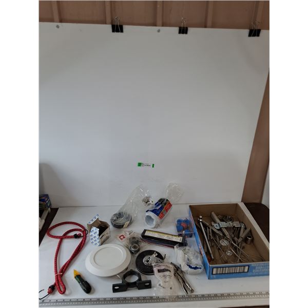 Assorted Electrical Parts, Vinyl Duct Part, Bushings, Bearings, Bungee Cord, Voltage Detector, Misc