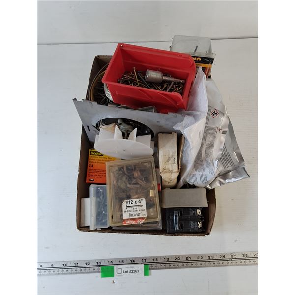 Assorted Electrical Parts and Screws, Bathroom Exhaust Fan Tested Works, Nails Breaker Switches Misc