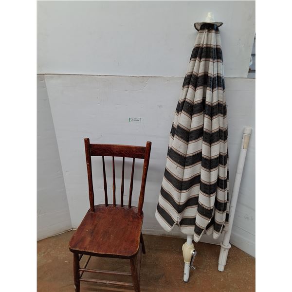 *Large Table Umbrella, Wooden Chair, Pickup Only